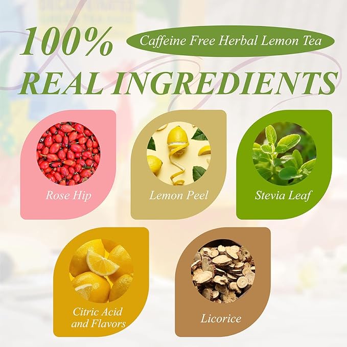 WT WEETEE Lemon Herbal Tea Bags, 2g x 100 Count, Juicy & Refreshing Lemon Flavor, Hot Iced & Cold On-the-Go, Natural Caffeine-free Lemon Tea