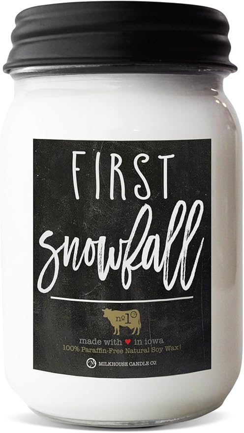 Milkhouse Candle Company - First Snowfall - 13oz Beeswax and Soy Candles - Farmhouse Collection - 100% Natural, Paraffin Free, with Premium Fragrance Oil, Glass Jars with Lids