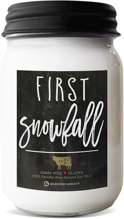 Milkhouse Candle Company - First Snowfall - 13oz Beeswax and Soy Candles - Farmhouse Collection - 100% Natural, Paraffin Free, with Premium Fragrance Oil, Glass Jars with Lids