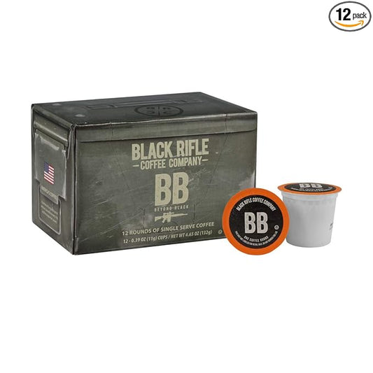 Black Rifle Coffee Company Beyond Black, 12 Count, Dark Roast K Cups - Single Serve K Cups Coffee Pods - Kcup Pods Compatible with Keurig 1.0 & 2.0 - Made from Arabica Beans