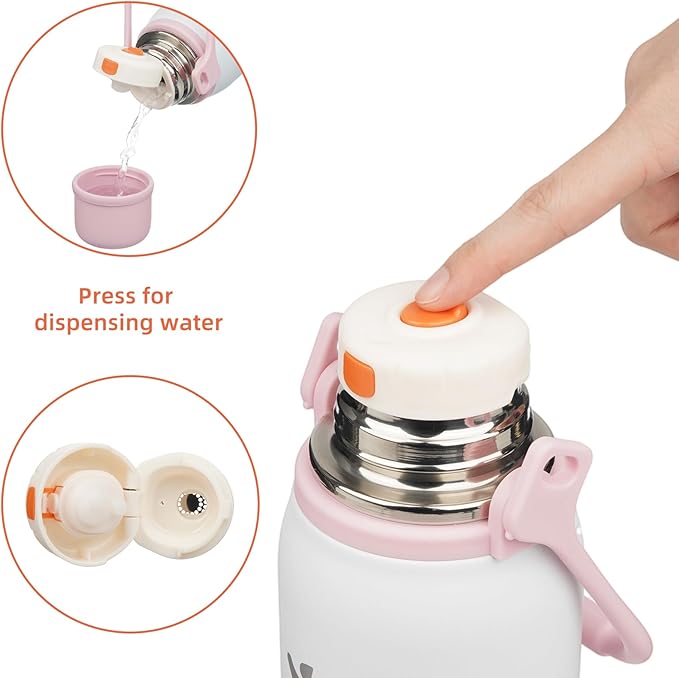 Insulated Water Bottle with Handle and Strap,Vacuum Travel Tumbler with Cup Lid,Thermo Coffee Cup for Hot Cold Drinks 50 OZ,Pink Pearl