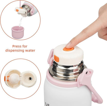 Insulated Water Bottle with Handle and Strap,Vacuum Travel Tumbler with Cup Lid,Thermo Coffee Cup for Hot Cold Drinks 50 OZ,Pink Pearl