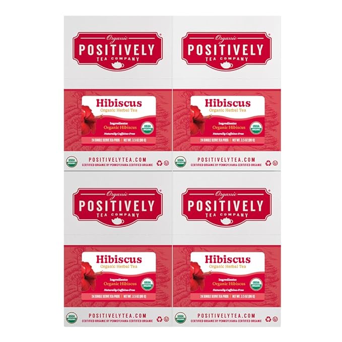 Organic Positively Tea Company, Hibiscus Herbal Tea, K-Cup Compatible, 96 Pods