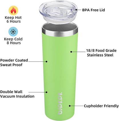 BJPKPK 20 oz Skinny Tumbler with Lid 2 Pack Slim Insulated Travel Coffee Cup Stainless Steel Thermal Mug,Green,Light Pink
