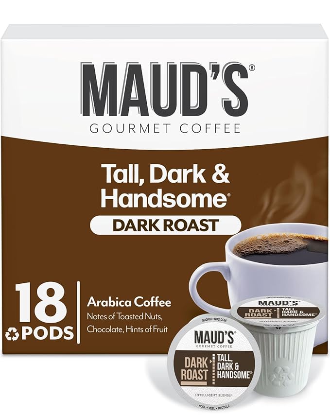 Maud's Dark Roast Coffee Pods, 18ct, Recyclable Single Serve Pods – 100% Arabica Coffee, Compatible with Keurig K Cups Maker