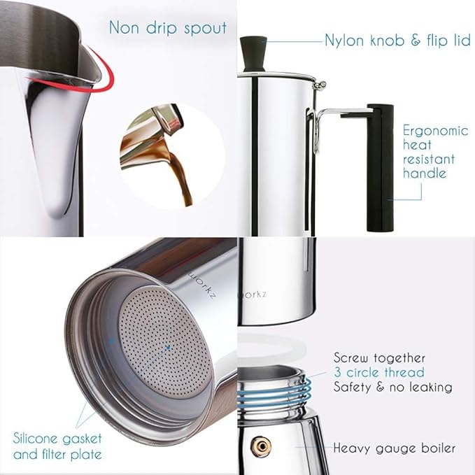 Easyworkz Pedro Stovetop Espresso Maker 4Cup 200ml Stainless Steel Italian Coffee Machine Maker Moka Pot Induction Espresso Pot