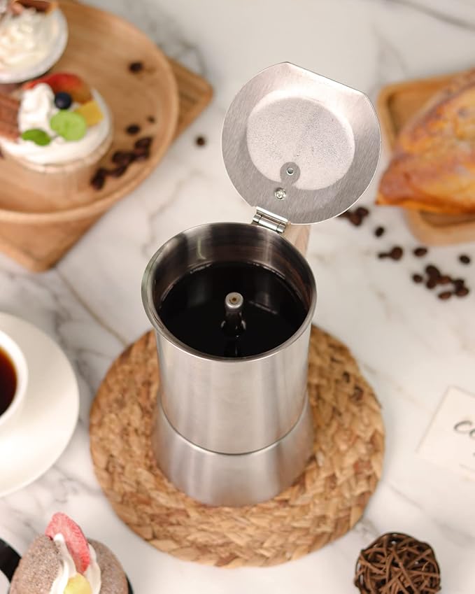 Sivaphe4 cups Stainless Steel Stovetop Espresso Coffee Maker | Induction Support 10 oz Intalian Moka Pot | Durable Cuban Coffee Maker 200ml(1 Cup=50ml)