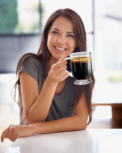 LUXU 24 OZ Glass Coffee Mugs (Set of 2), Large Clear Mugs With Handles for Hot and Cold Beverages, Durable for Tea, Cappuccino, Latte, Juice, Milk, Hot Chocolate, Beer