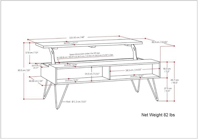 SIMPLIHOME Hunter Lift Top Coffee Table - 48 inch Wide Solid Mango Wood and Metal Industrial Cocktail Table in Natural, Functional Living Room Table with 2 Storage Cubbies and Hairpin Legs