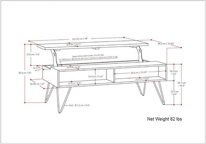 SIMPLIHOME Hunter Lift Top Coffee Table - 48 inch Wide Solid Mango Wood and Metal Industrial Cocktail Table in Natural, Functional Living Room Table with 2 Storage Cubbies and Hairpin Legs