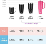 WETOWETO 40oz Tumbler with Handle | Insulated Stainless Steel Travel Mug | 34Hrs Cold & 10Hrs Hot Retention | 100% Leakproof Lid & Straw | Dishwasher Safe + Car Cup Holder Fit (Bright Pink)