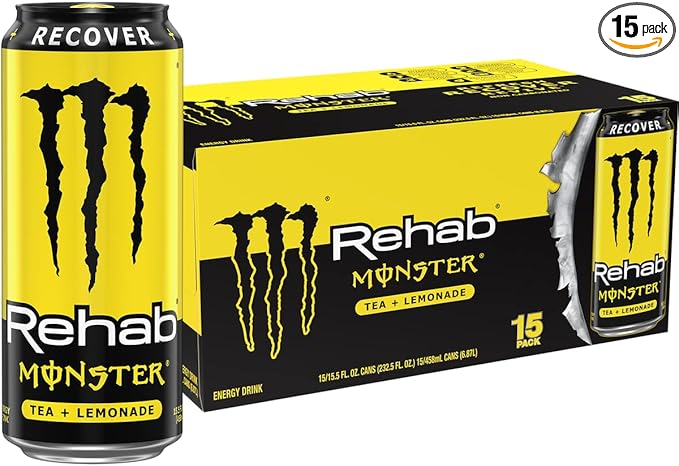 Monster Energy Rehab Tea + Lemonade + Energy, Energy Iced Tea, Energy Drink 15.5 Ounce (Pack of 15)
