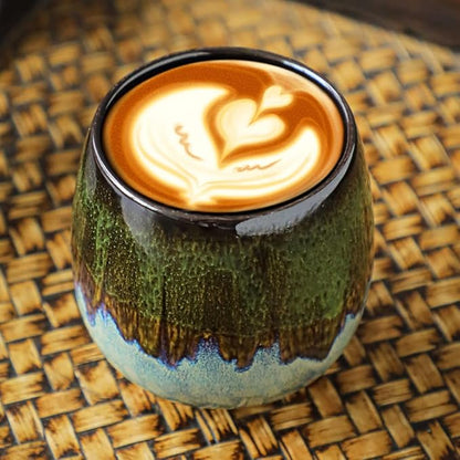 Espresso Cups Ceramic Kiln-Change Mini Espresso Coffee Cup KungFu Tea Set Spirits Cups Tasting Cups Mate Cup (2Pcs, Green)