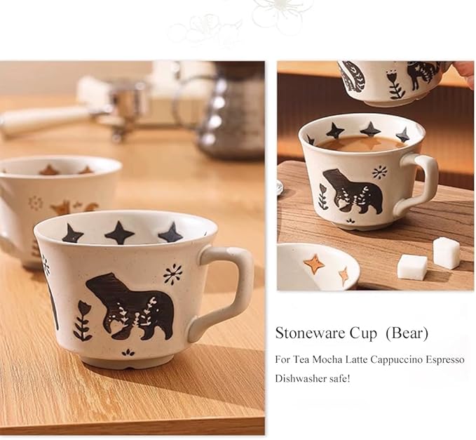 Ceramic Coffee Mug, 12 oz Mug Black Bear Set of 1, Novelty Cup with Handle, Stoneware Fun Cup for Coffee Milk Tea Mocha Latte Cappuccino Espresso Adorable Bear, Microwave Dishwasher Safe