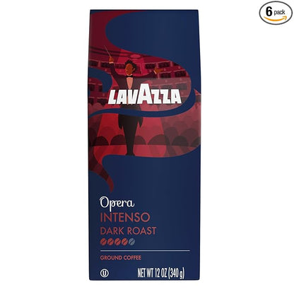 Lavazza Opera Intenso Ground Coffee 12oz Bag, Dark Roast, Bold and Balanced Taste, Intensity 4/5, Arabica and Robusta, Ideal for Drip Brewers, (Pack of 1) - Package May Vary