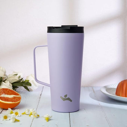 Insulated Tumbler with Handle and Straw, 18 OZ Travel Coffee Mug Stainless Steel Cup Metal Water Bottle,Taro