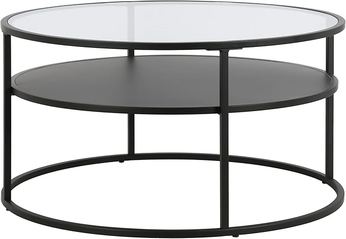 Ada 32" Wide Round Coffee Table in Blackened Bronze