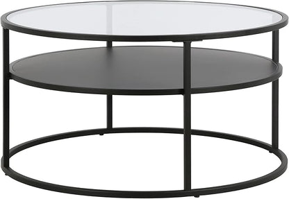 Ada 32" Wide Round Coffee Table in Blackened Bronze