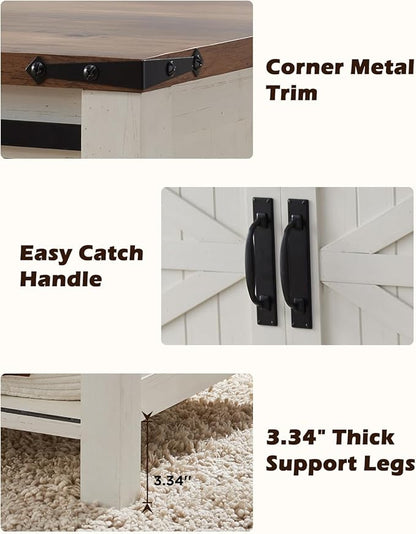 OKD 48" Farmhouse Lift Top Coffee Table with Sliding Barn Door,Rustic Center Table with Hidden Storage Compartment,Lifting Tabletop and Adjustable Shelf for Living Room,Office,Antique White