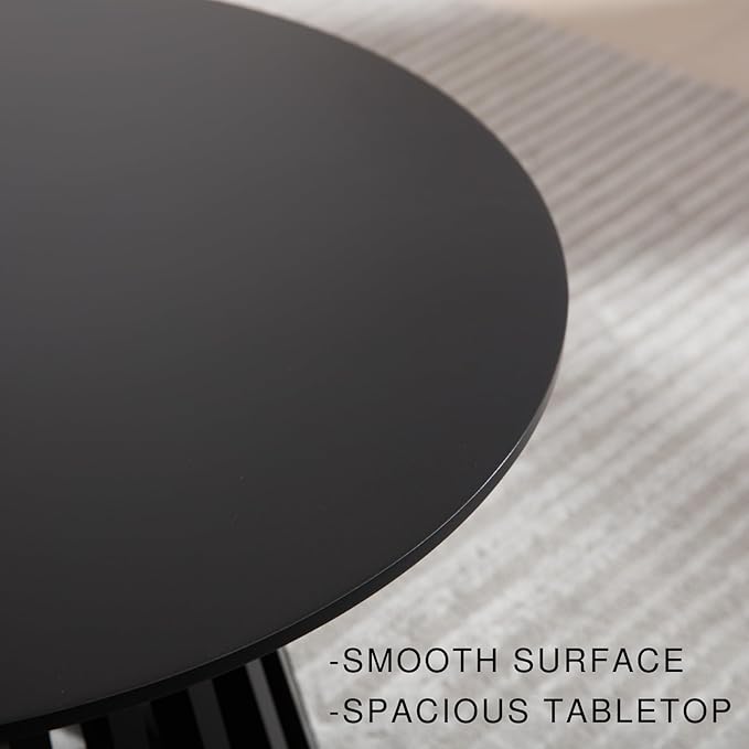 DUOMAY Black Round Bar Table, 43.5" High Wood Bar Table with Stylish Geometric Base, Modern Style Cocktail Tables for Parties, Kitchen, Dining Room, Coffee Shop