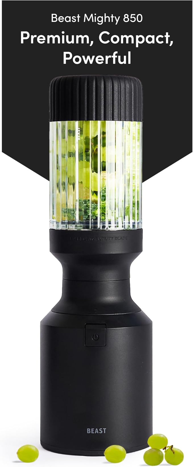 Beast Mighty 850 | Premium Compact Personal Blender | Smoothies, Shakes, Dressings, Sauces, Desserts, Dips | Blends Ice and Frozen Fruit | Includes Extra Lids and Straws | 850W (Carbon Black)