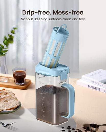Maestri House Cold Brew Coffee Maker, 40oz Iced Tea and Coffee Maker Brewer Space Saving Tritan Pitcher, 350 Mesh Filter, 100% Leak-Proof