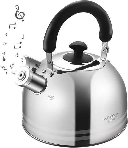 Whistling Tea Kettle for Stovetop, 5L Stainless Steel Tea pot Kettles,Striped frosted water pot, Large kettle teapot with Cool Touch Ergonomic Handle(Mirror Polish)