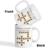 Load image into Gallery viewer, Family Forever Linked Together Custom Names Ceramic Mug, Crossword Puzzle Art, for Birthday, Anniversary or Special Occasions (Brothers &amp; Sisters Forever Linked Together White Mug Ver 2)