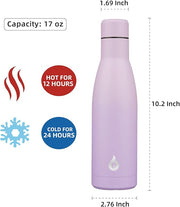 BJPKPK Insulated Water Bottle 17oz Stainless Steel Water Bottles Dishwasher Safe Reusable Metal Thermal Cold and Hot,Dreamy Purple