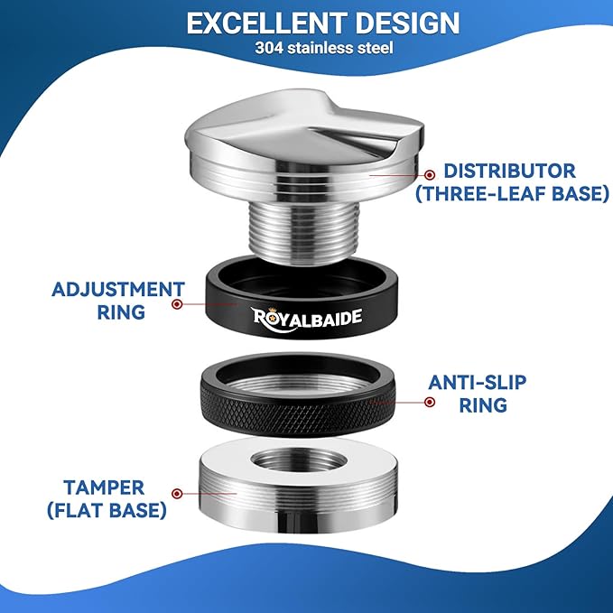53mm Coffee Distributor and Tamper, Dual Head Coffee Leveler Compatible with 54mm Portafilter,Adjustable Depth Detachable Professional Espresso Hand Tampers
