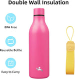 Load image into Gallery viewer, Insulated Water Bottle with Strap,25 oz Double Wall Stainless Steel Vacuum Bottles Metal Water Flask,Pink