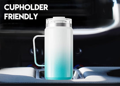 Meoky 40oz Tumbler with Handle, Stainless Steel Travel Mug with 2-in-1 Straw and Sip Lid, Vacuum Insulated Coffee Mug, 100% Leak Proof, Keeps Cold for 34 Hours or Hot for 10 Hours (Azure)