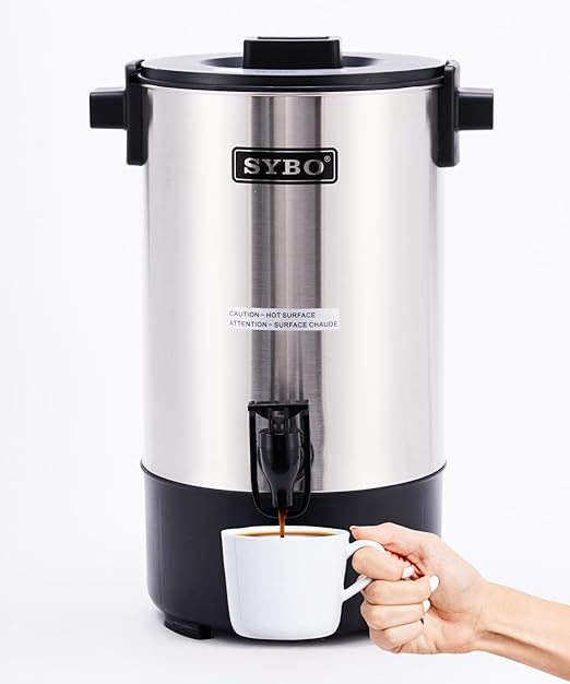 SYBO 6L Commercial Coffee Maker, Stainless Steel Coffee Urn With Cool-Touch Handles, Electric Coffee Pot Hot Beverage Dispenser, Quick-Brewing Coffee Urn, For Events,Party & Catering - 45 Cup