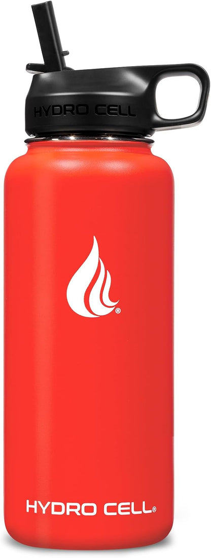 HYDRO CELL Stainless Steel Insulated Water Bottle with Straw - For Cold & Hot Drinks - Metal Vacuum Flask with Screw Cap and Modern Leakproof Sport Thermos for Adults (Mandarin 32oz)