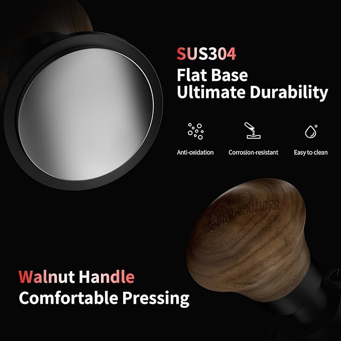 MHW-3BOMBER 58.35mm Espresso Tamper - 30lbs Coffee Tamper with Sound Feedback for Barista, Walnut Tamper Tool Espresso Hand Tamper with 3 Spring Loaded Fits 58mm Portafilter, Flat Base, T5163F-OS