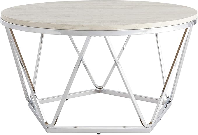 SEI Furniture Luna cocktail table, Silver, faux travertine