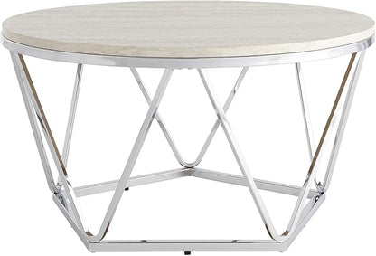 SEI Furniture Luna cocktail table, Silver, faux travertine