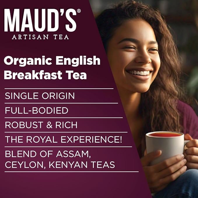 Maud's Organic English Breakfast Black Tea Pods, 100 ct, Recyclable Single Serve Pods – 100% Gourmet Blended Tea Leaves, Compatible with Keurig K Cups Maker