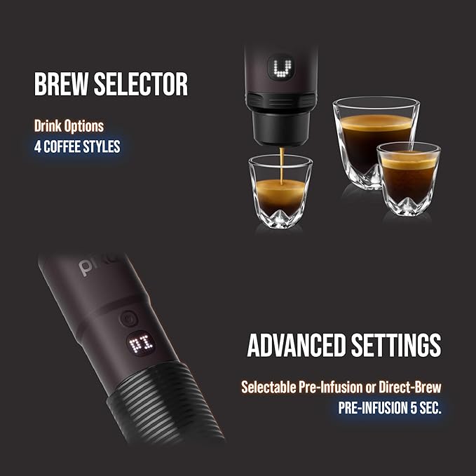 WACACO PIXAPRESSO, Coffee Machine Electric & Portable, With 4 Coffee Types & Fast Heat-Up, 3* 3000mAh Battery Up to 5 Cups, 20 Bar Portable Espresso Maker For Ground Coffee & NS Capsule, Dark Burgundy