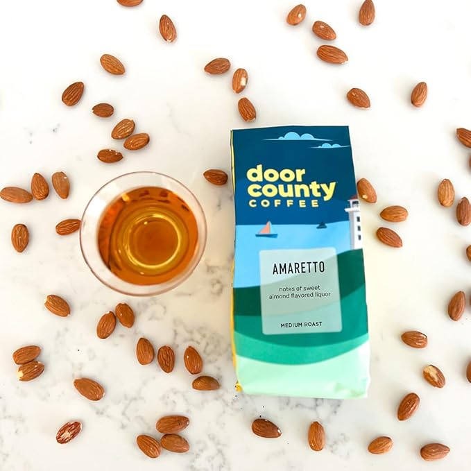 Door County Coffee Amaretto Flavored Whole Bean - 10 oz Bag - Flavored Whole Bean Medium Roast - 100% Specialty Arabica - Flavored Gourmet - Amaretto