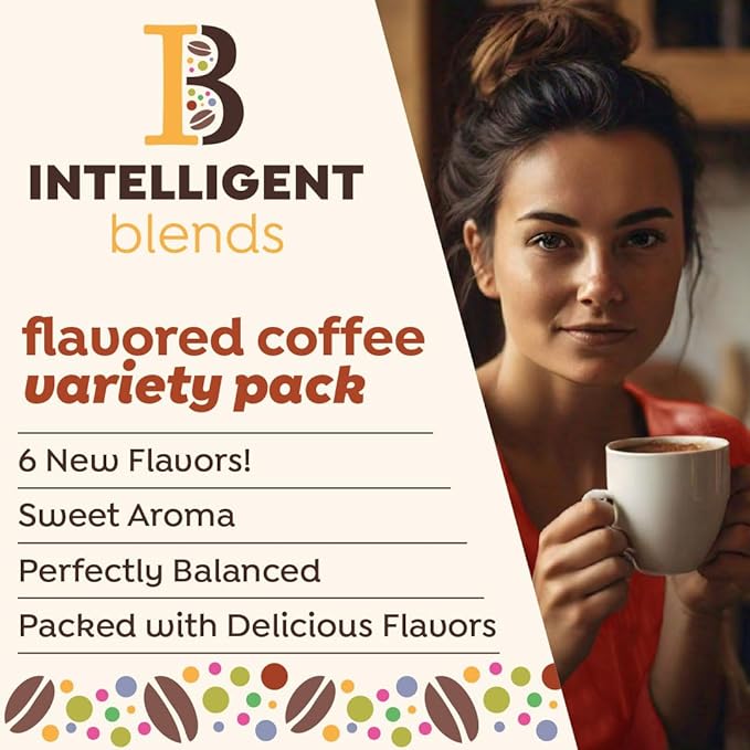 Intelligent Blends Flavored Coffee Pods Variety Pack, 80 ct, 6 Assorted Flavors, Recyclable Single Serve Pods – 100% Arabica Coffee, Compatible with Keurig K Cups Maker