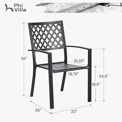 PHI VILLA Outdoor Dining Chairs Set of 2, Stackable Black Metal Wrought Iron Chairs, All Weather Dining Furniture for Patio, Deck, Proch, Backyard