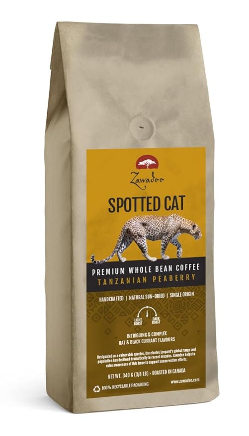 Whole Bean Coffee Spotted Cat Tanzanian Peaberry 3/4 lb 340 grams
