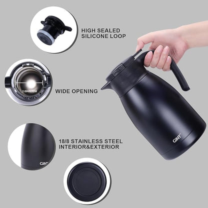 GiNT 1L / 34Oz Thermal Coffee Carafe, Insulated Stainless Steel Coffee Carafes for Keeping Hot/Double Walled Vacuum Thermal Carafe (Black)