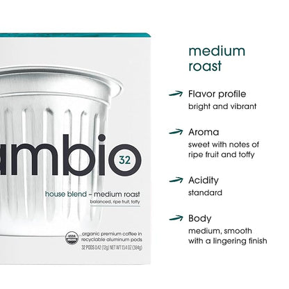 Cambio Roasters House Blend Coffee Pods - Medium Roast K Cup Coffee, Works With Keurig, 10 Count