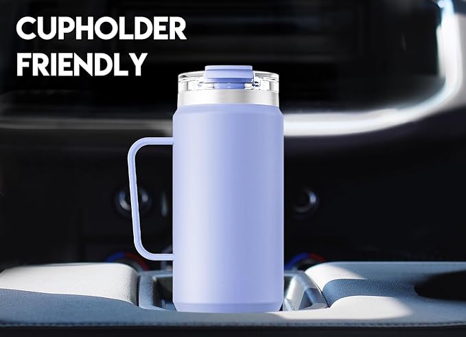 Meoky 40oz Tumbler with Handle, Stainless Steel Travel Mug with 2-in-1 Straw and Sip Lid, Vacuum Insulated Coffee Mug, 100% Leak Proof, Keeps Cold for 34 Hours or Hot for 10 Hours (Lilac)