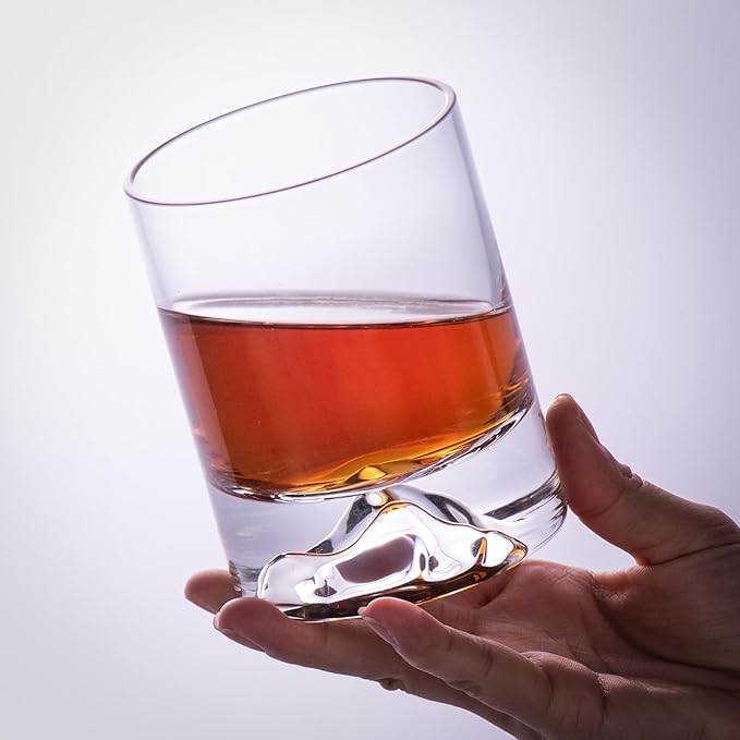 KAMMAK Iceberg Whiskey Glass, 8.45 oz (250 ml) Old Fashioned Tumbler with Unique Iceberg Base, Thick Glass & Delicate Rim for Scotch, Bourbon, Cocktails - Artistic Barware Decor