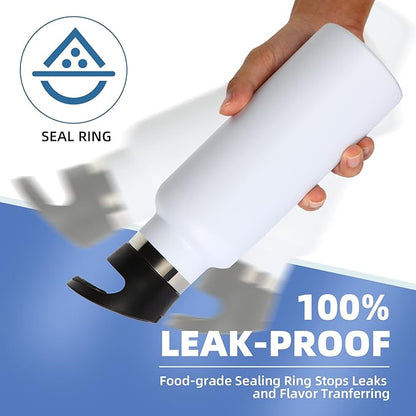 Volhoply 17oz Kids Insulated Water Bottle,Stainless Steel Water Bottles with Straw Lid,Reusable Metal Cups Water Bottle,Double Wall Vacuum Sports Water Flask Keep Hot & Cold for School (White,1 Set)