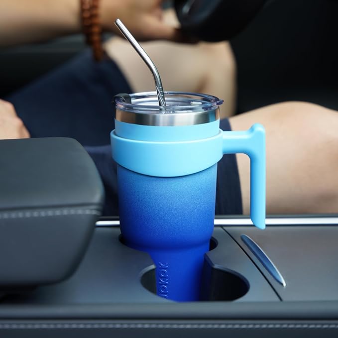 BJPKPK Tumbler With Handle 40 oz Tumbler With Lid And Straw Reusable Stainless Steel Insulated Travel Coffee Cups,Sky