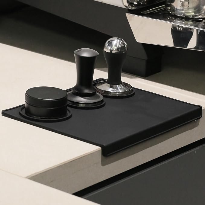 Espresso Tamping Mat, Silicone Coffee Tamping Mat with Three Grooved Sections Suitable for 51mm Tamper and Coffee Distributor, Espresso Accessories Tool for Baristas, Black